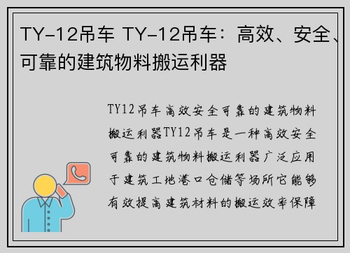 TY-12吊车 TY-12吊车：高效、安全、可靠的建筑物料搬运利器