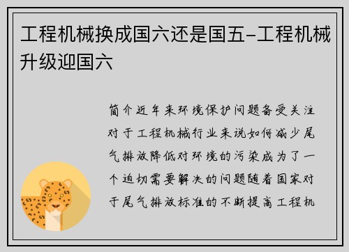 工程机械换成国六还是国五-工程机械升级迎国六