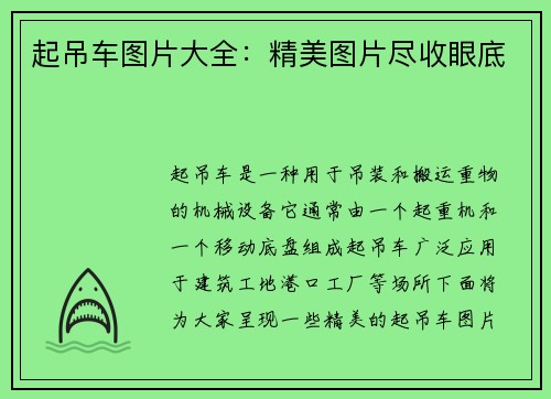 起吊车图片大全：精美图片尽收眼底