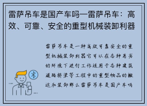雷萨吊车是国产车吗—雷萨吊车：高效、可靠、安全的重型机械装卸利器